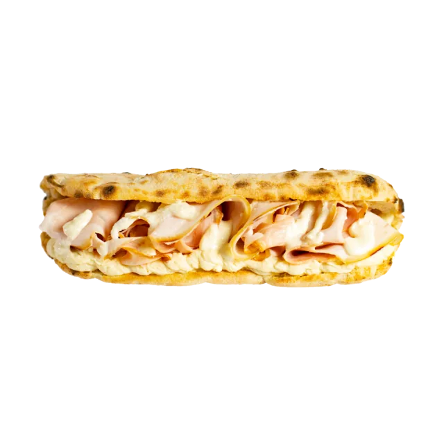 Panini Maradona — porchetta affettata, cremă de cartof, cremă de pecorino, ulei de măsline extravirgin